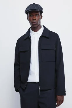 Springfield Casacos-Blusão camisa de mistura de lã azul