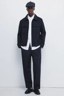 Springfield Casacos-Blusão camisa de mistura de lã azul