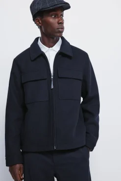 Springfield Casacos-Blusão camisa de mistura de lã azul