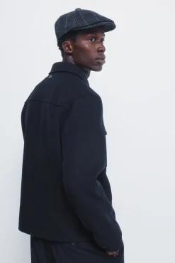 Springfield Casacos-Blusão camisa de mistura de lã azul