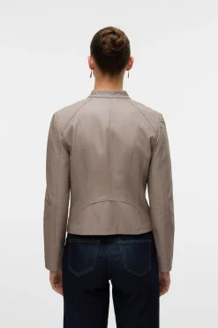 Vero Moda Sobretudos-Blusão com efeito couro e gola Perkins Cinzento