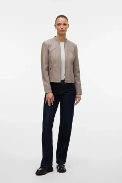 Vero Moda Sobretudos-Blusão com efeito couro e gola Perkins Cinzento