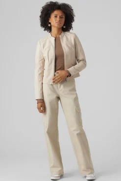 Vero Moda Sobretudos-Blusão com efeito couro e gola Perkins Branco