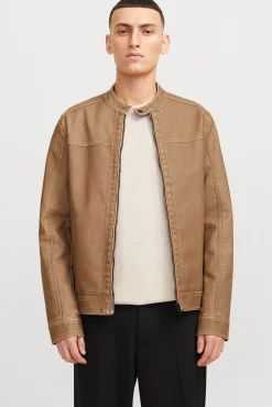 Jack & Jones Casacos-Blusão com efeito de couro bege