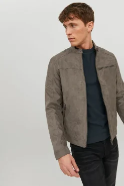 Jack & Jones Casacos-Blusão com efeito de couro cinzento