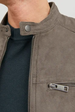 Jack & Jones Casacos-Blusão com efeito de couro cinzento