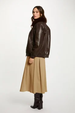 Morgan Sobretudos-Blusão curta com gola de pele Castanho