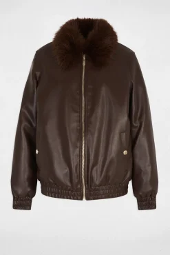 Morgan Sobretudos-Blusão curta com gola de pele Castanho