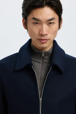 Selected Casacos-Blusão curta de lã com fecho-éclair Azul