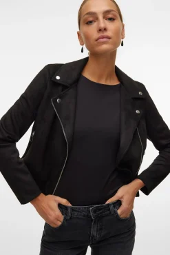 Vero Moda Sobretudos-Blusão de camurça com tachas Preto