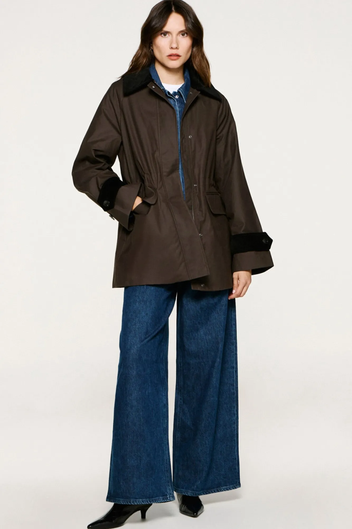 Selected Sobretudos|Casacos-Blusão de gola de veludo cotelê 100% algodão orgânico Castanho