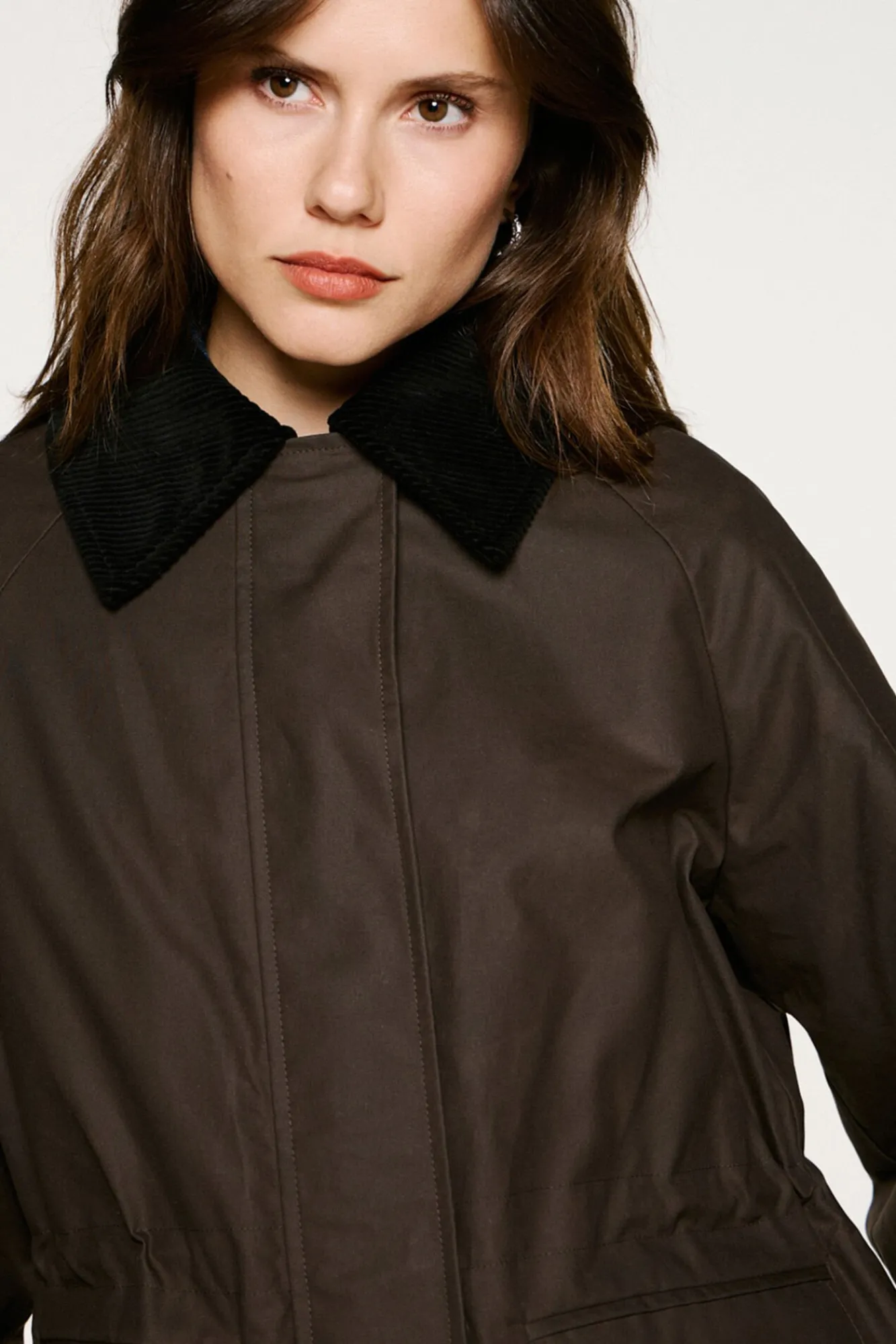 Selected Sobretudos|Casacos-Blusão de gola de veludo cotelê 100% algodão orgânico Castanho