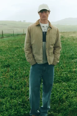 Springfield Casacos-Blusão de gola de veludo cotelê bege