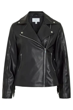 Vila Sobretudos-Blusão de motociclista de couro sintético com franjas Preto