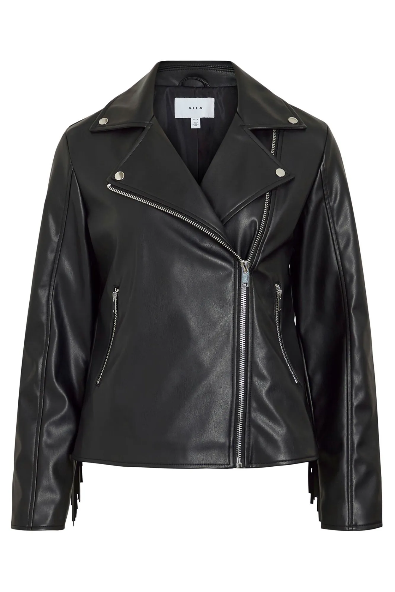 Vila Sobretudos-Blusão de motociclista de couro sintético com franjas Preto