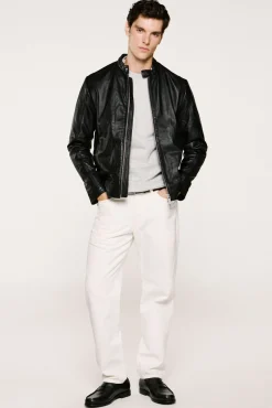 Selected Casacos-Blusão de pele Preto