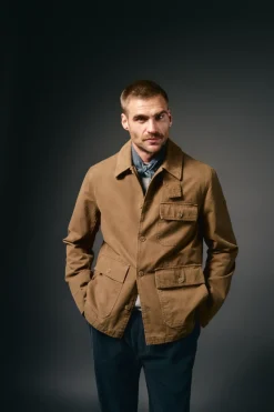 OOTO Casacos-Blusão de trabalho com gola de veludo cotelê Castanho