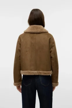 Vero Moda Sobretudos-Blusão de veludo com fecho-éclair para mulher Castanho