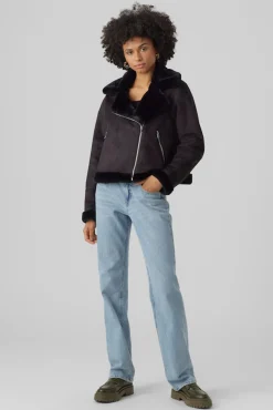 Vero Moda Sobretudos-Blusão de veludo com fecho-éclair para mulher Preto