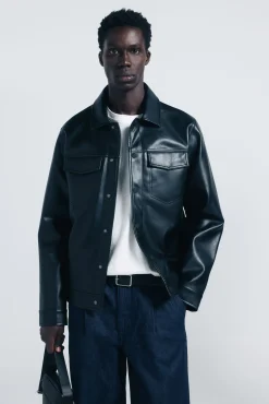 Springfield Casacos-Blusão efeito pele preto