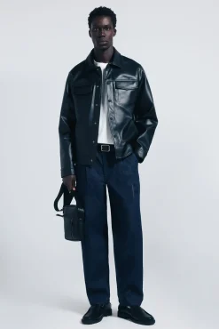 Springfield Casacos-Blusão efeito pele preto