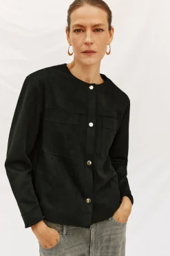 Cortefiel Sobretudos-Blusão efeito pele Preto