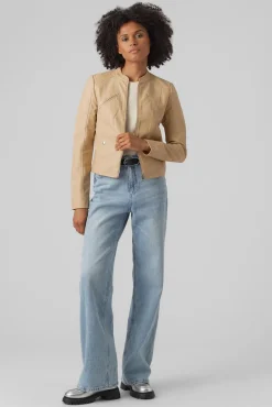 Vero Moda Sobretudos-Blusão efeito pele gola Perkins Tostado