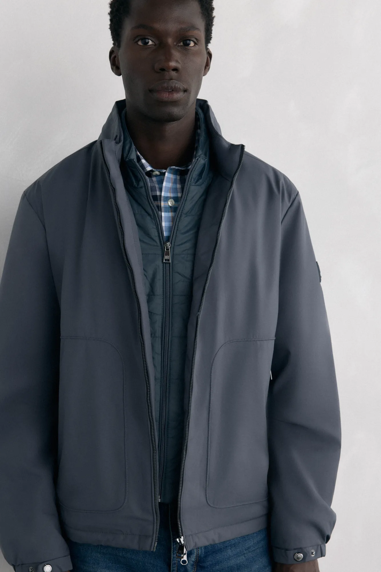 Pedro del Hierro Casacos|Sobretudos-Blusão forros desmontáveis Cizento