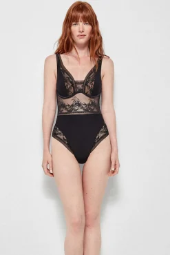 Gisela Roupa Interior-Body con aro encaje preto