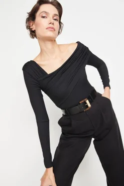 Trendyol Camisolas-Body de malha justa preto