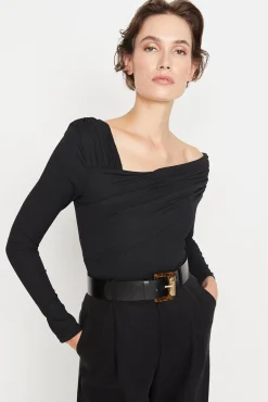 Trendyol Camisolas-Body de malha justa preto