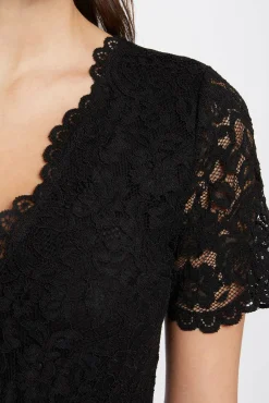 Morgan Roupa Interior|Macacões-Body manga curta com renda Preto