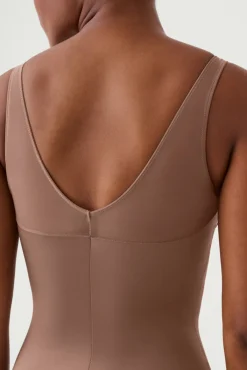Spanx Roupa Interior-Body modelador de tule de cetim e tanga de compressão de cetim cru