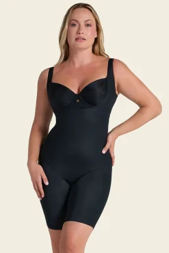 Leonisa Roupa Interior-Body ultraleve, de controle forte e com peito livre preto