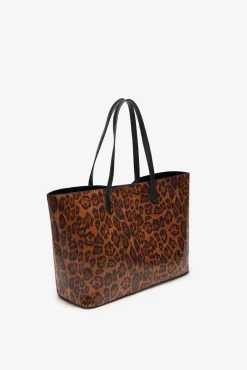 Cortefiel Malas-Bolsa de compras com estampado de leopardo Castanho