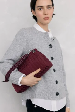 Pedro del Hierro Malas-Bolsa de ombro de nylon com fecho-éclair e alça de cordão Bordeaux