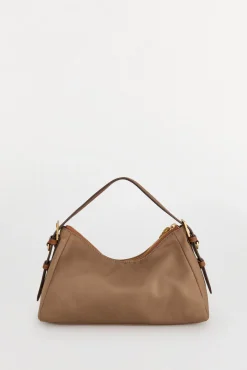 Pedro del Hierro Malas-Bolsa de ombro de nylon com fecho-éclair Beige