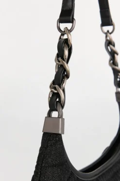 Pedro del Hierro Malas-Bolsa hobo acolchoada com alça de pele e corrente Preto