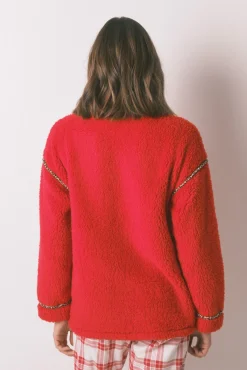 Women'secret Roupões-Borrego robe de pele de carneiro vermelha com bordado do Snoopy vermelho