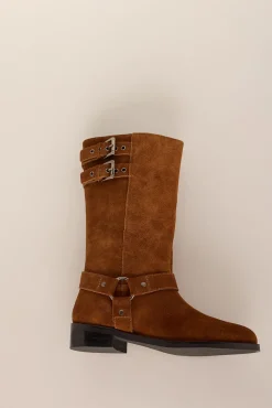 Pedro del Hierro Saltos|Botas-Bota de motociclista de camurça com fivelas Marrom