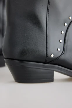 Slowlove Botas|Saltos-Bota de pele cravejada Preto