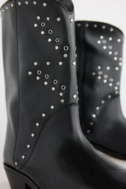 Slowlove Botas|Saltos-Bota de pele cravejada Preto