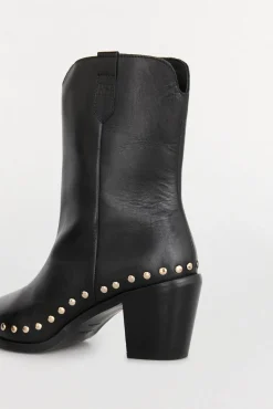 Pedro del Hierro Saltos|Calçado De Couro-Bota de salto cravejado em pele Preto