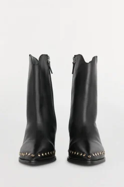 Pedro del Hierro Saltos|Calçado De Couro-Bota de salto cravejado em pele Preto