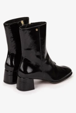 Cuplé Saltos|Calçado De Couro-Bota de salto médio em couro botim Preto