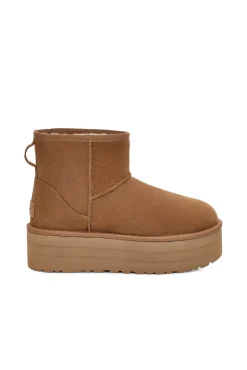 Ugg Botas|Calçado De Couro-Bota feminina clássica Mini Platform Castanho