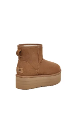 Ugg Botas|Calçado De Couro-Bota feminina clássica Mini Platform Castanho