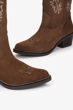 Cuplé Saltos|Botas-Botas de cowboy de couro camurça Castanho