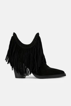 Alma en Pena Saltos|Calçado De Couro-Botim longa com franjas Preto