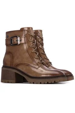 XTI Saltos|Botins-Botins de cano curto com cadarço em couro envernizado Castanho